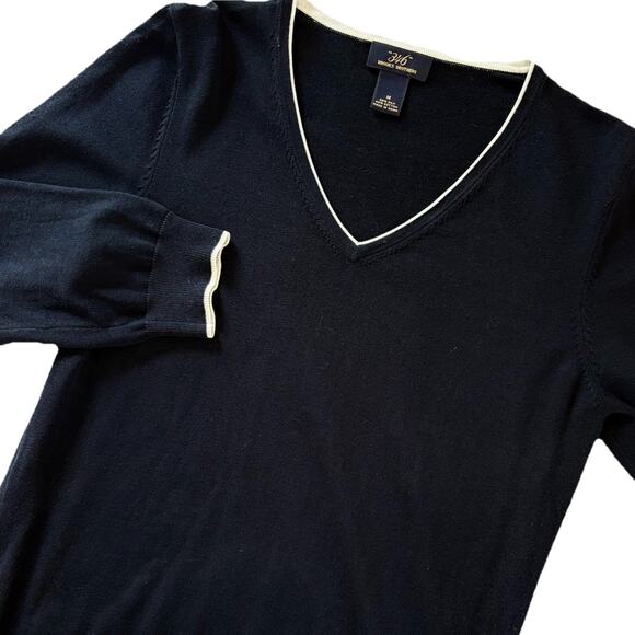 Brooks Brothers Women’s 3/4 Sleeve V-Neck Dark Navy Blue Silk Blend Sweater Sz M - Picture 1 of 12
